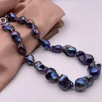 Grand collier de perles baroques irrégulières, boule de flamme, noir, paon, bleu, perles naturelles, bijoux élégants 5