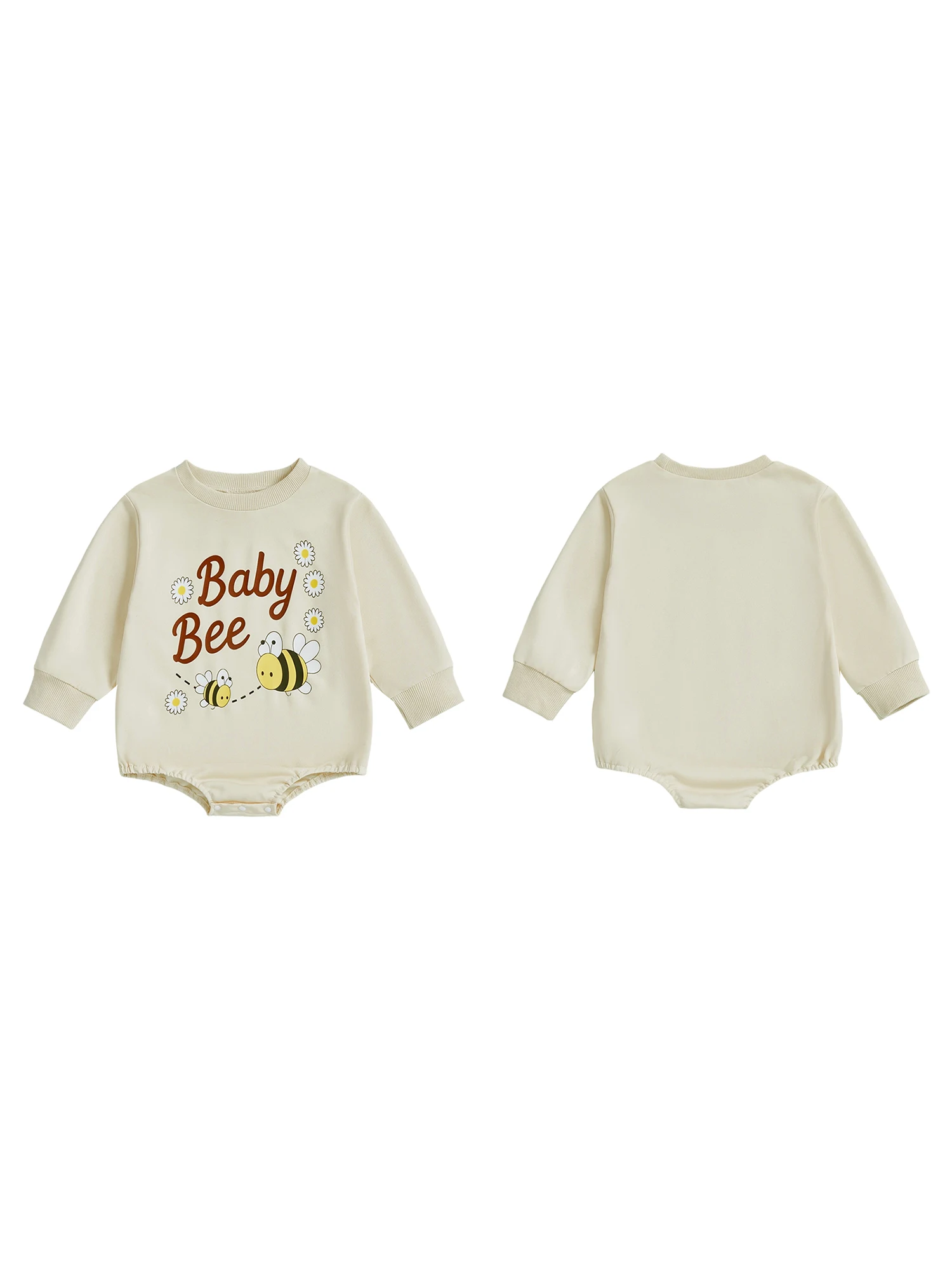 Infant Girls Autumn  with Cute Bee and Flower Design Soft Cotton Long Sleeve Round Neck Jumpsuit for Babies