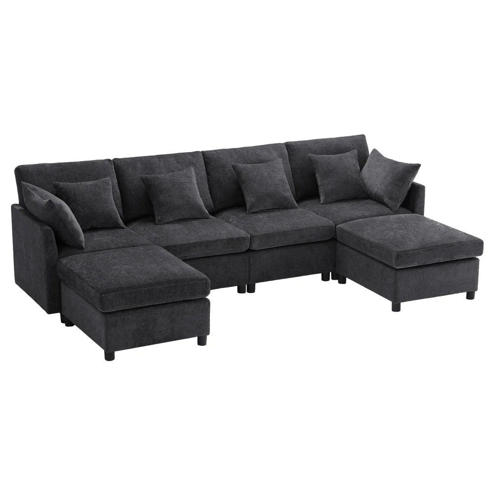Modernes Chenille-Stoffsofa - Modulares U-förmiges Ecksofa mit abnehmbarem Fußhocker, perfekt für das Wohnzimmer. – Detail 25