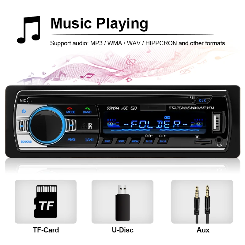 Car Radio 1 din Bluetooth 12V Car Audio Player Mp3 60Wx4 FM Radio Music USB In Dash AUX Input