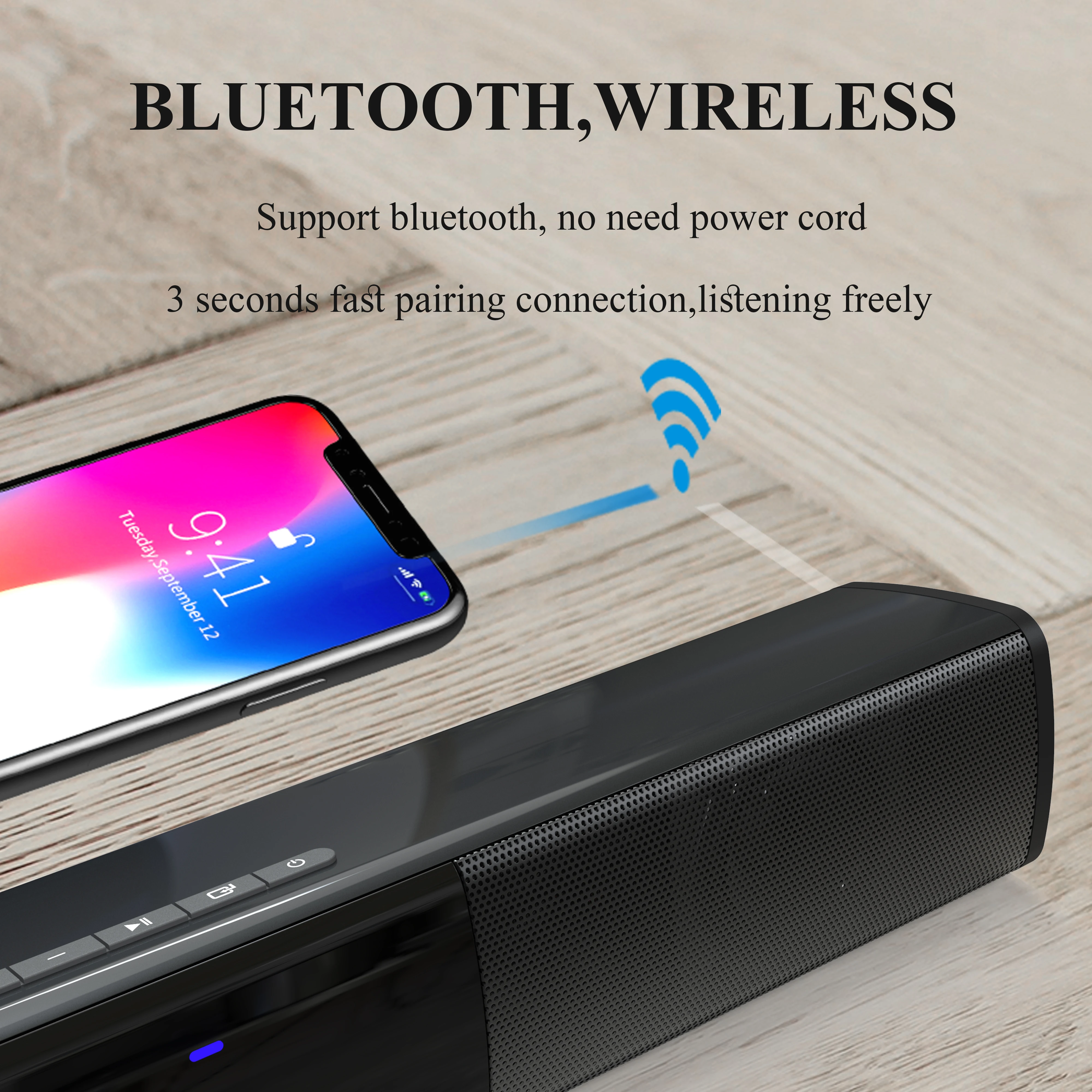 Compact Wireless Bluetooth Soundbar for Home Use