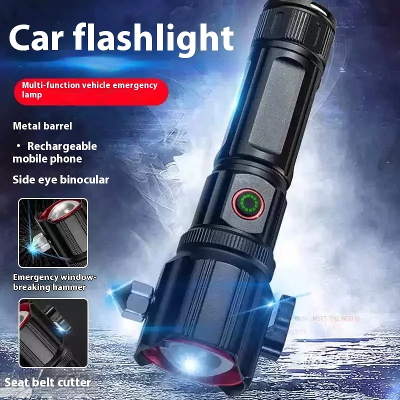 Super Bright Lasers Flashlight Zoomable Torch with Window Hammer Outdoor Emergency Waterproof 5 Lighting Mode Camping Flashlight