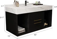 40 Inch Modern Wall Mounted Bathroom Vanity with Ceramic Sink. Quick Assembly Solid Wood Floating Bathroom Vanity Cabinet 2
