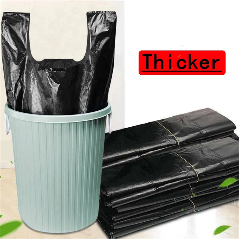 50Pcs Garbage Bags Handle Household Disposable Black Trash Pouch Portable  Thickened Plastic Bag Kitchen Waste Bin Trash Bags - AliExpress
