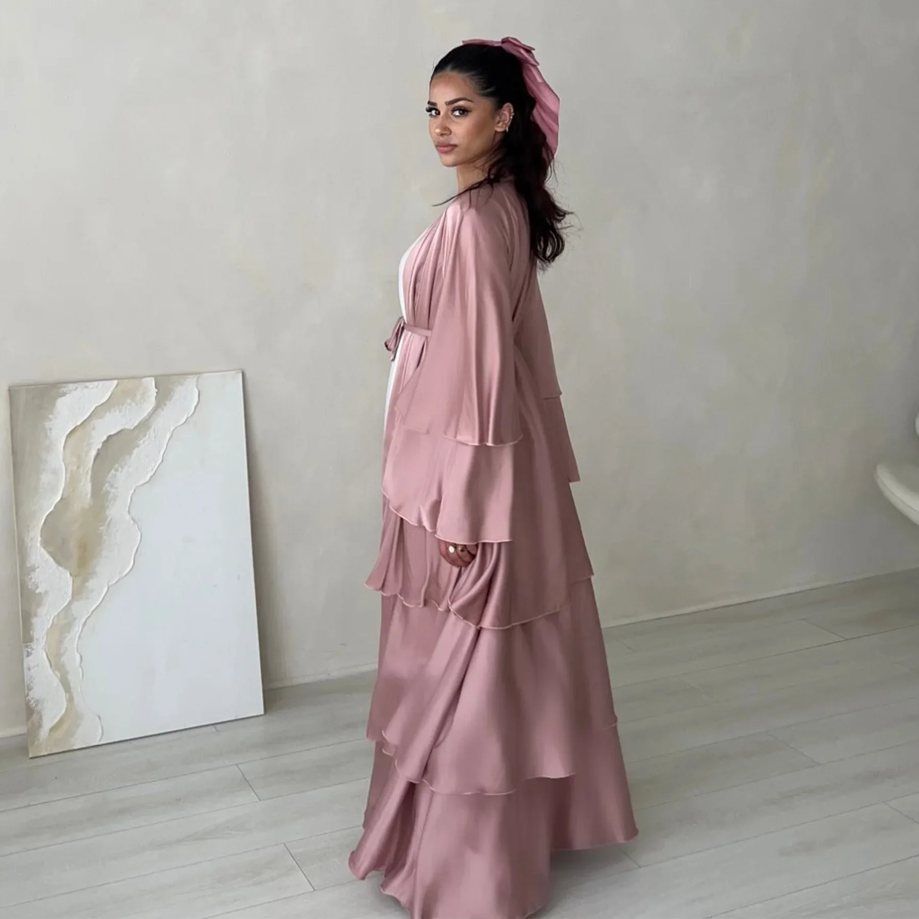 Satin Abaya Open Kimono Plain Muslim Hijab Dress Abayas for Women Dubai 2024 Turkey Kaftan Robe Ramadan Eid Islam Modest Clothes