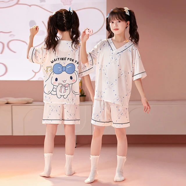 Sanrio Anime Melody Hello Kitty Cinnamoroll Kuromi Children Pajamas Girl Boy  Short Sleeve T Shirt Shorts Suit Casual Clothing 