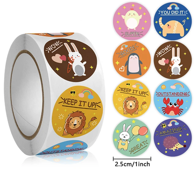 Motivational Stickers for Kids, Round Reward Stickers, Cartoon