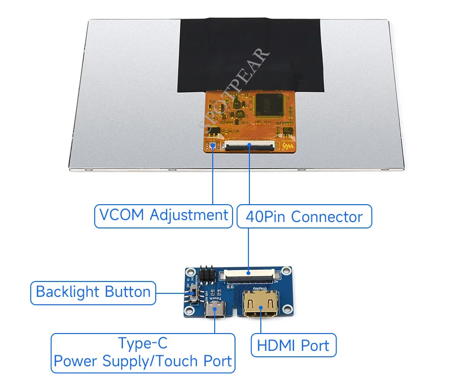qled integrado hdmi, porta cabo ffc 1024x600