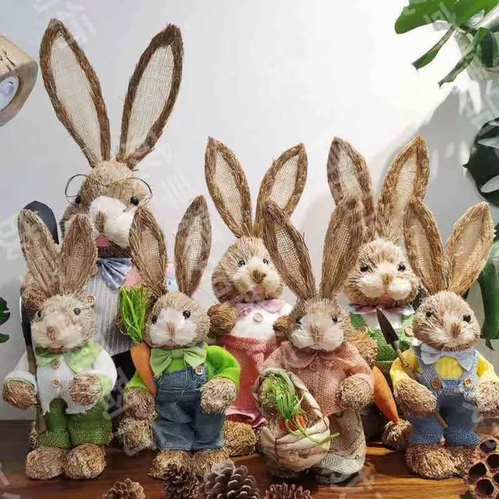 

Pastoral Easter Party Gift Window Shooting Props Standing Rabbits 35cm Straw Rabbit Rabbit Decoration Bunny Decorations