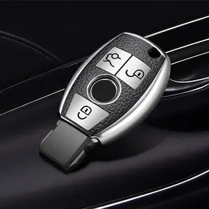 LOCZEK La housse de clé de voiture convient à la housse de protection pour  clé de télécommande pour homme Mercedes-Benz E200LE300L C260L S320L C180 en  cuir de vachette avec boucle de clé