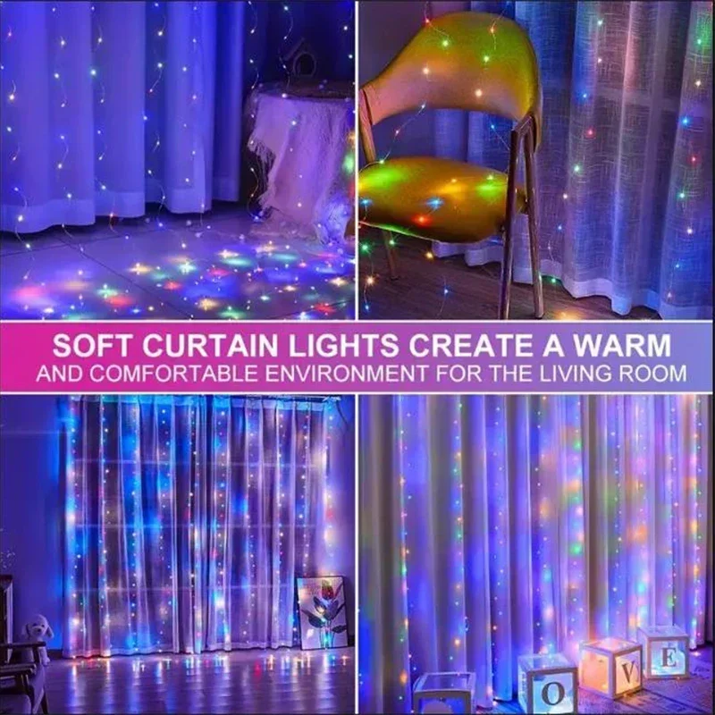 USB Remote Control 8-function Copper Curtain Light String Waterproof LED Star Light Christmas Garden Decoration Atmosphere Light 6