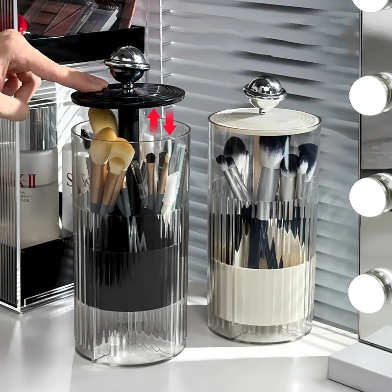 Automatic Lifting Makeup Brushes Holder with Lid Dustproof Makeup Organizer for Vanity Cosmetic Storage Box Lipstick Container 2