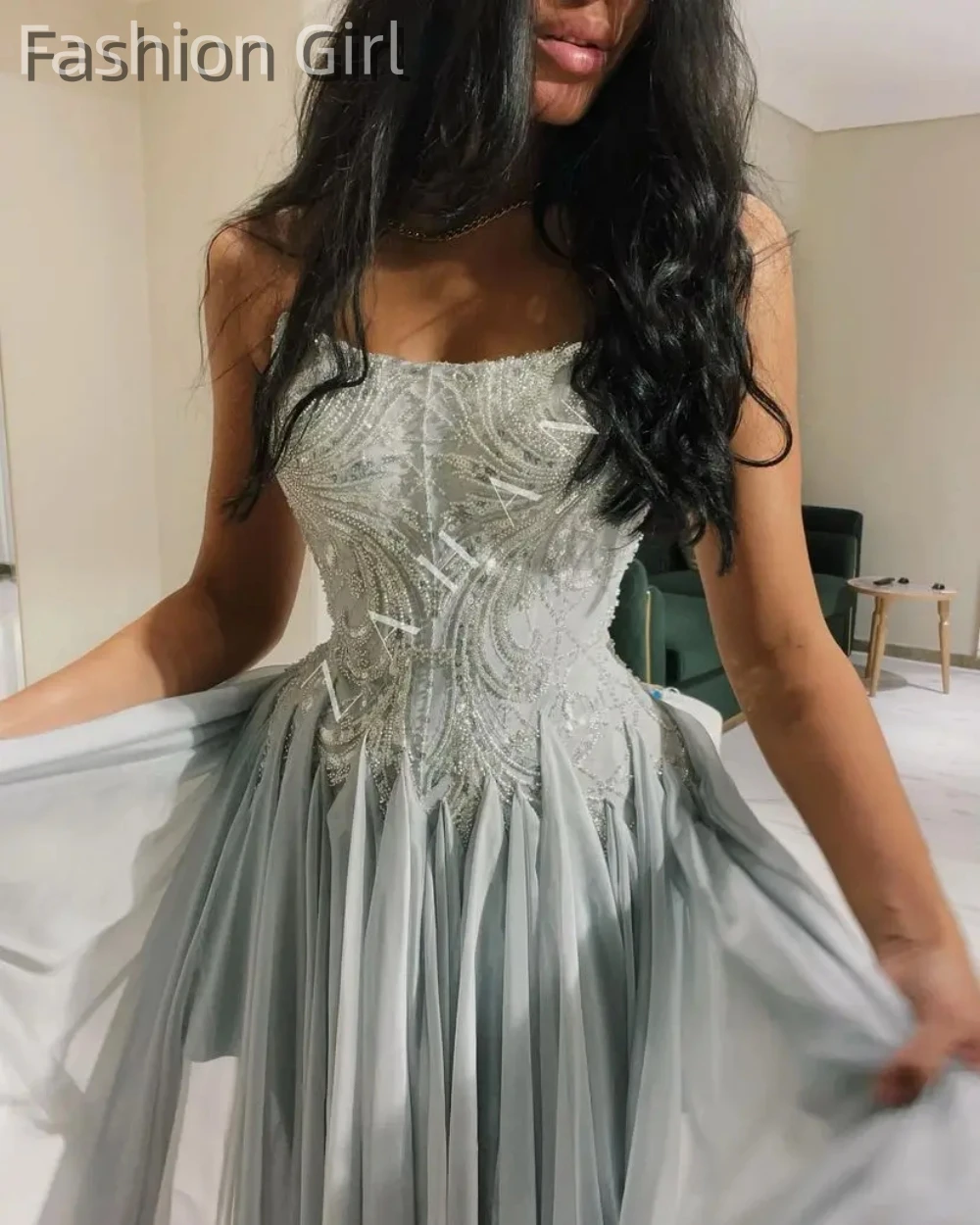 

Luxury evening dresses Light Blue Strapless A-Line Floor-Length Elegant party dresses for women Zipper up Rhinestone 2023