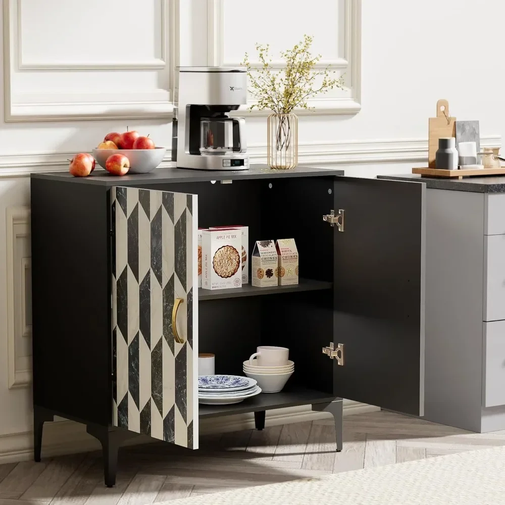 Sideboard et 2 Packs Kitchen Storage Cabinet with 4 Faux Marble Doors, Hallway, Liquor/Accent Cabinet with Gold Handles
