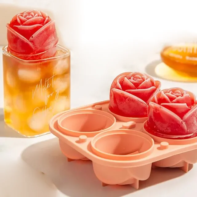 4 Grid Rose Flower Ice Cube Maker Silicone Ice Cube Mould Rose Flower Ice  Cube Mold Whiskey Silicone Ice Box - AliExpress