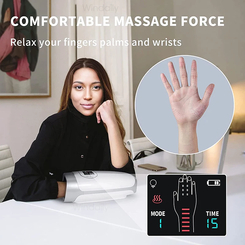 2025 Electric Wireless Hand Massager Device Heat Air Compression Palm Massage Machine Beauty Finger Wrist Spa Relax Pain Relief