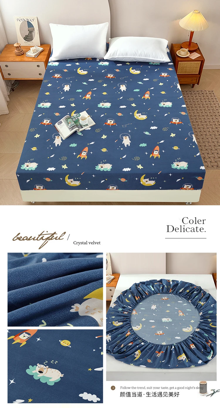 Description Picture 5 of itemCartoon Bed Cover(No pillowcases)for Child Adult Mattress Sheet All-around Elastic Rubber Band Fitted Sheet Home Decor Bed Sheet