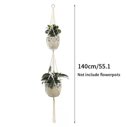 Handmade Macrame Hanging Plant Holder - Decorative Flower Pot and Basket (Off white - D)