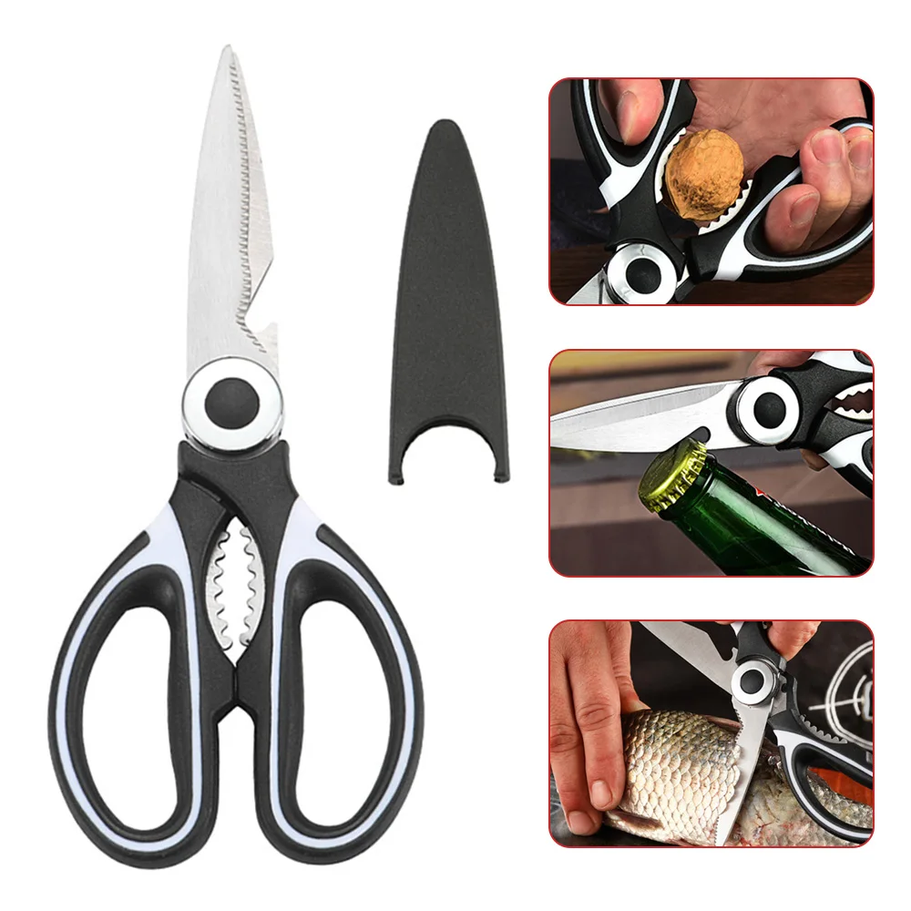 

Multifunctional Kitchen Scissors Plastic Handle Stainless Steel Scissors With Lid Chicken Bone Scissor Bottle Opener Walnut Clip