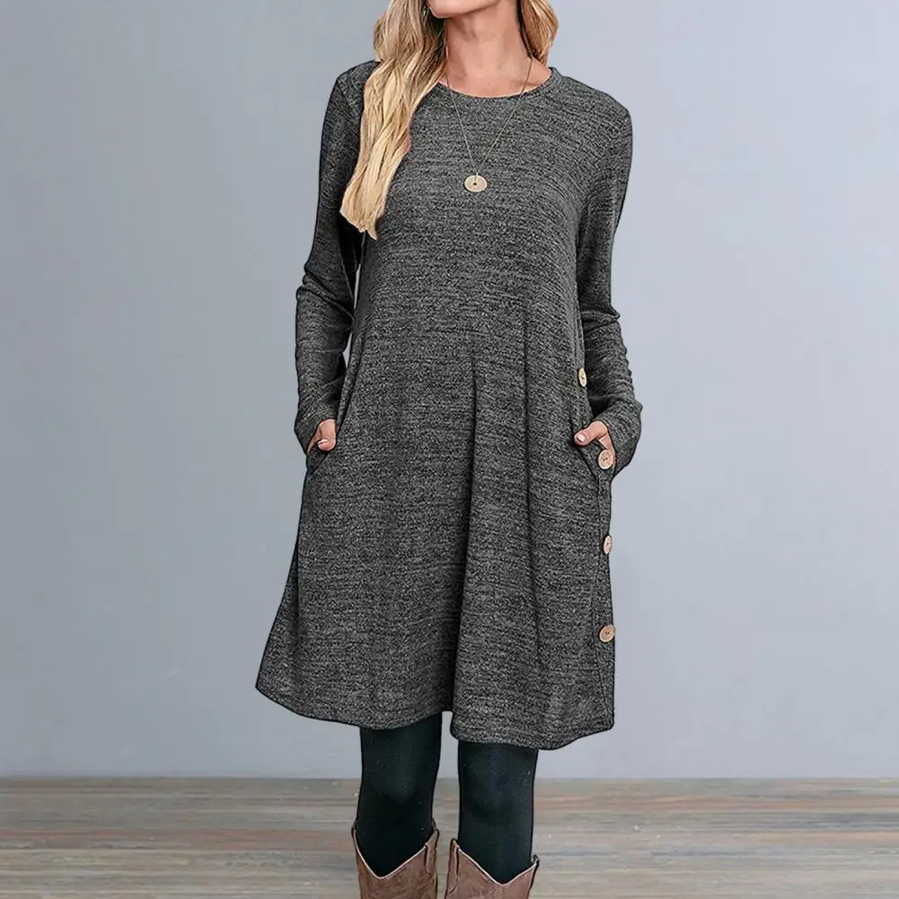

2023 Autumn Winter New Fashion Women's O-Neck Long Sleeve Sweatshirt Dress Warm Hoodie Pocket Tops Elegant Ladies ropa de mujer
