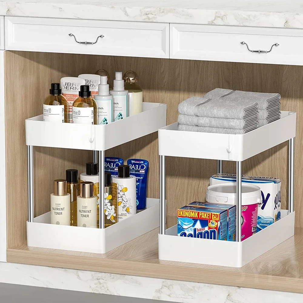 2 Tier Under Sink Organizer Kitchen Organizer Cabinet Storage Rack Multipurpose Rack Under Sink Storage for Bathroom Kitchen 2