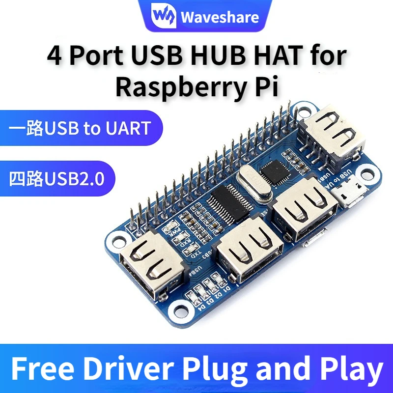 Waveshare Convertitore Da Usb A Uart A Bordo 4 Porte Usb 2.0 Hub Hat Per Raspberry Pi 2B/3B/3B +/Zero/Zero W Compatibile Usb2.0/1.1