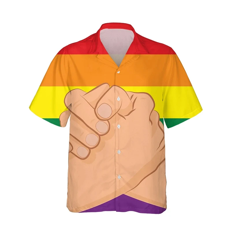 thumbnail image 1 of Camisetas con estampado 3D de arcoíris LGBT para hombres y mujeres, camisetas de manga corta con personalidad, camisetas casuales de verano con botones para hombres, 1 of 5