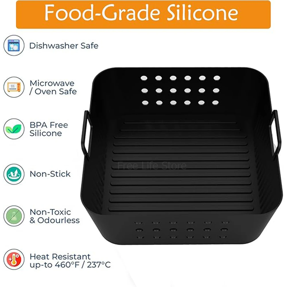 Air Fryer Liners Air Fryer Accessories Air Fryer Silicone Tray 20cm Reusable Square Air Fryer Silicone Liners for Ninja AF180 AF140 Air Fryer for Philips HD9270 Baking Accessories