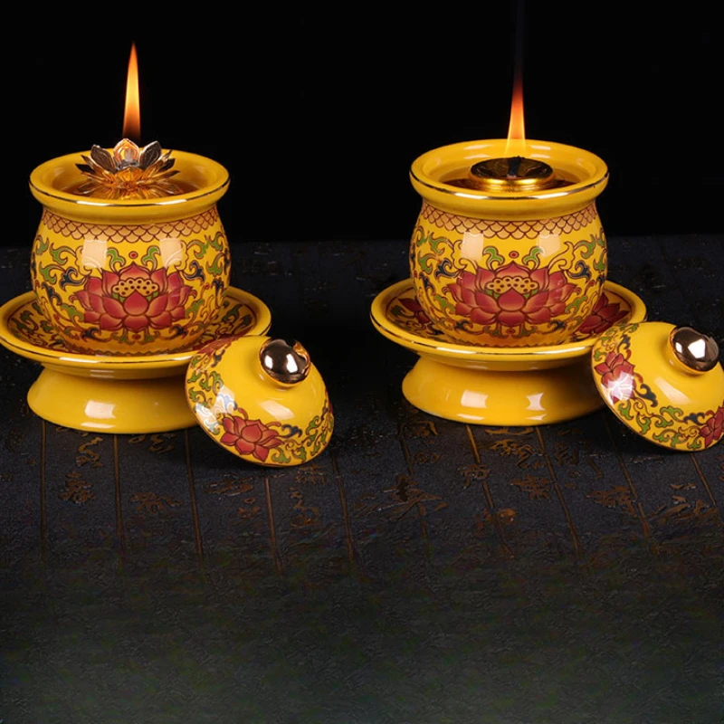 Chinese Retro Ceramic Kerosene Oil Lamp – Lotus & Buddha Design, Handmade For Home Decor, Parties, Or Emergency Lighting