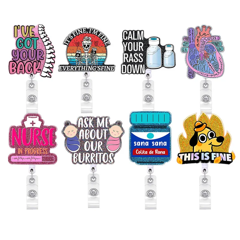 Glitter Acrylic Medicine Bottle Badge Reel Retractable ID Badge Holder 360 Rotating Alligator Clip Name Holder retractable badge reel badge holder retractable id tag retractable id lanyard