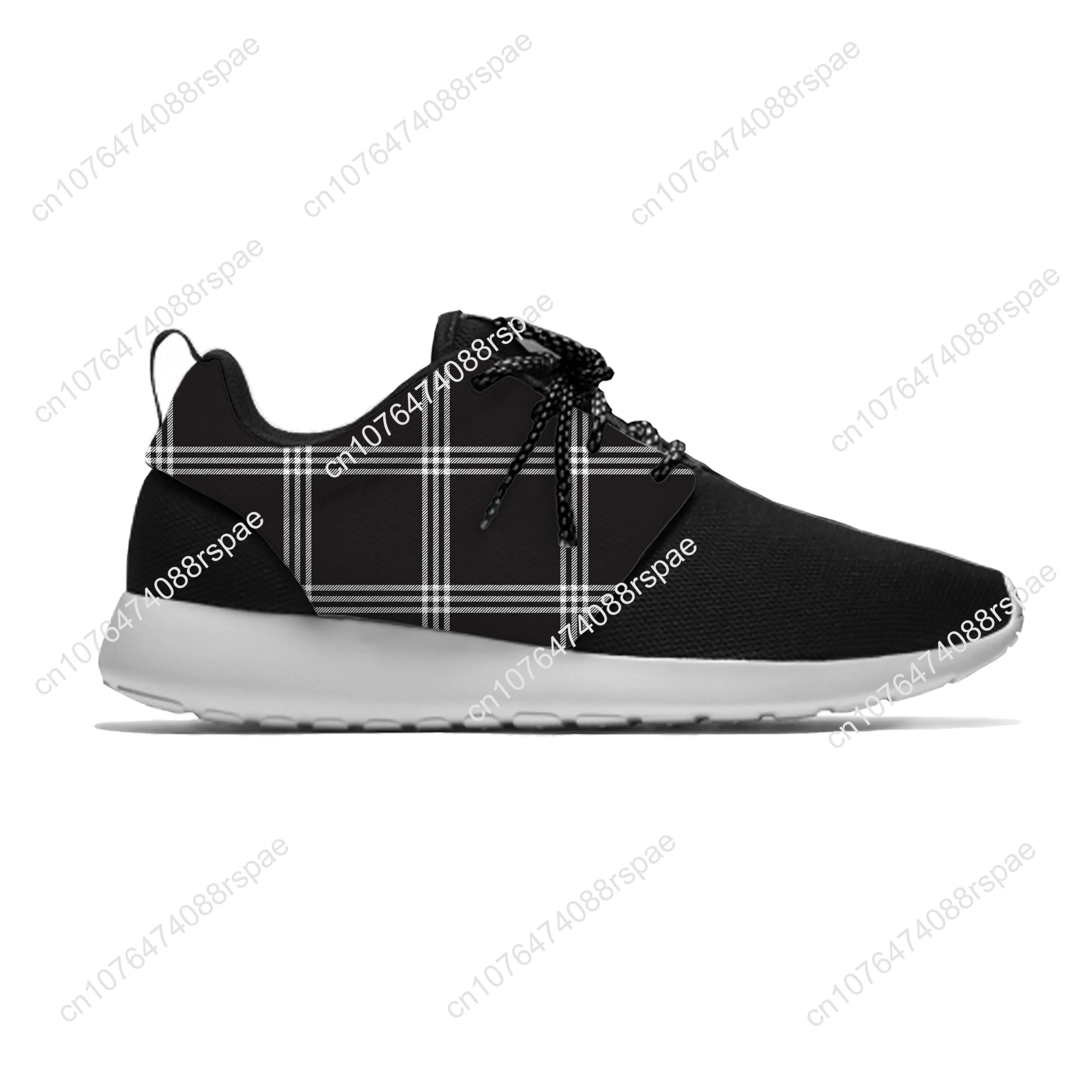 Black And White Plaid Checks Fashion Personality Sport Running Shoes Casual Breathable Lightweight 3D Print Men Women Sneakers