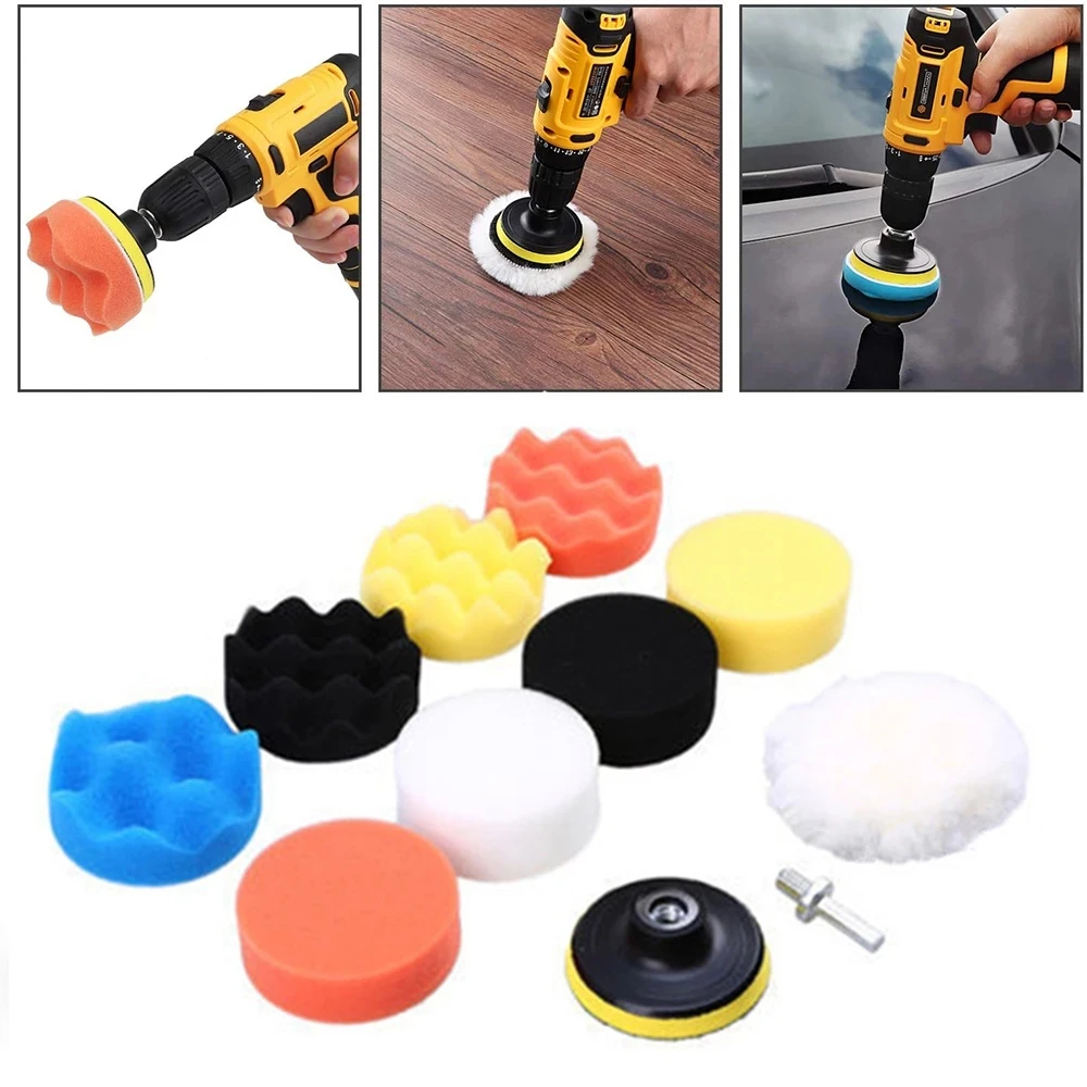 

New 11Pcs/Set Car Polishing Disc Self-Adhesive Buffing Waxing Sponge Wool Wheel Polishing Pad for Car Polisher Drill Adapter