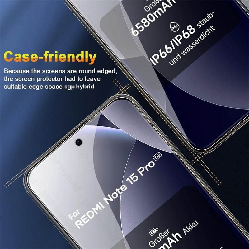 레드미 노트 15 프로 5G용 9H 투명 보호 강화유리 3개, 레드미 노트 15 프로 5G 풀커버 강화유리