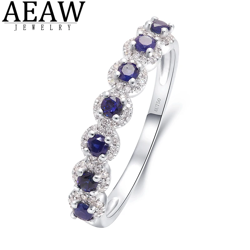 AEAW 10K White Gold lab Sapphire 0.21ct Moissanite 0.15ct Ring for Women Handmade Engagement Bride Anniversary Gift Fine Jewelry