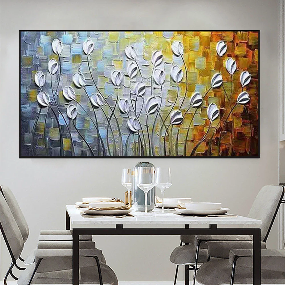 

100% Hand-Painted-Flower Canvas Wall Art Landscape Flower Abstract Oil Painting Modern Home Living Room Study Porch