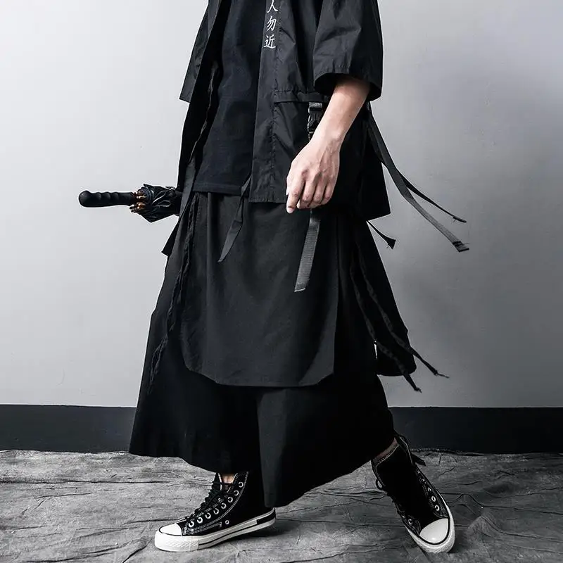 Wide Leg Pants ARENS Techwear Punk Gothic Black Trousers Male Goth Cotton Linens Summer Japanese Style Streetwear Hip Hop