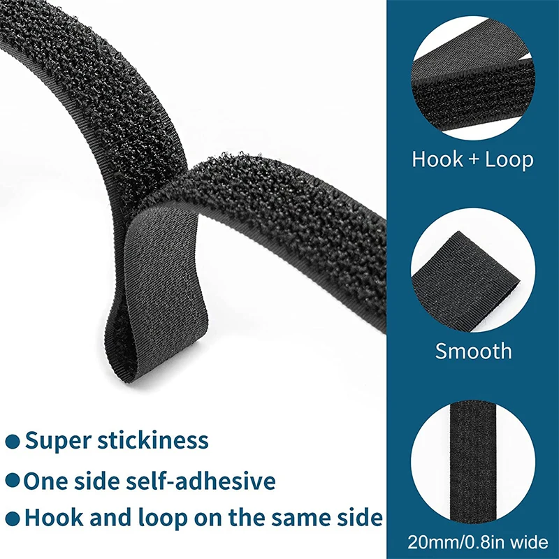 Hook And Loop Strap 5Meters Adjustable Fastening With 25 Buckles Free Cut Length Cord Straps For Sewing And Cable Wire Management