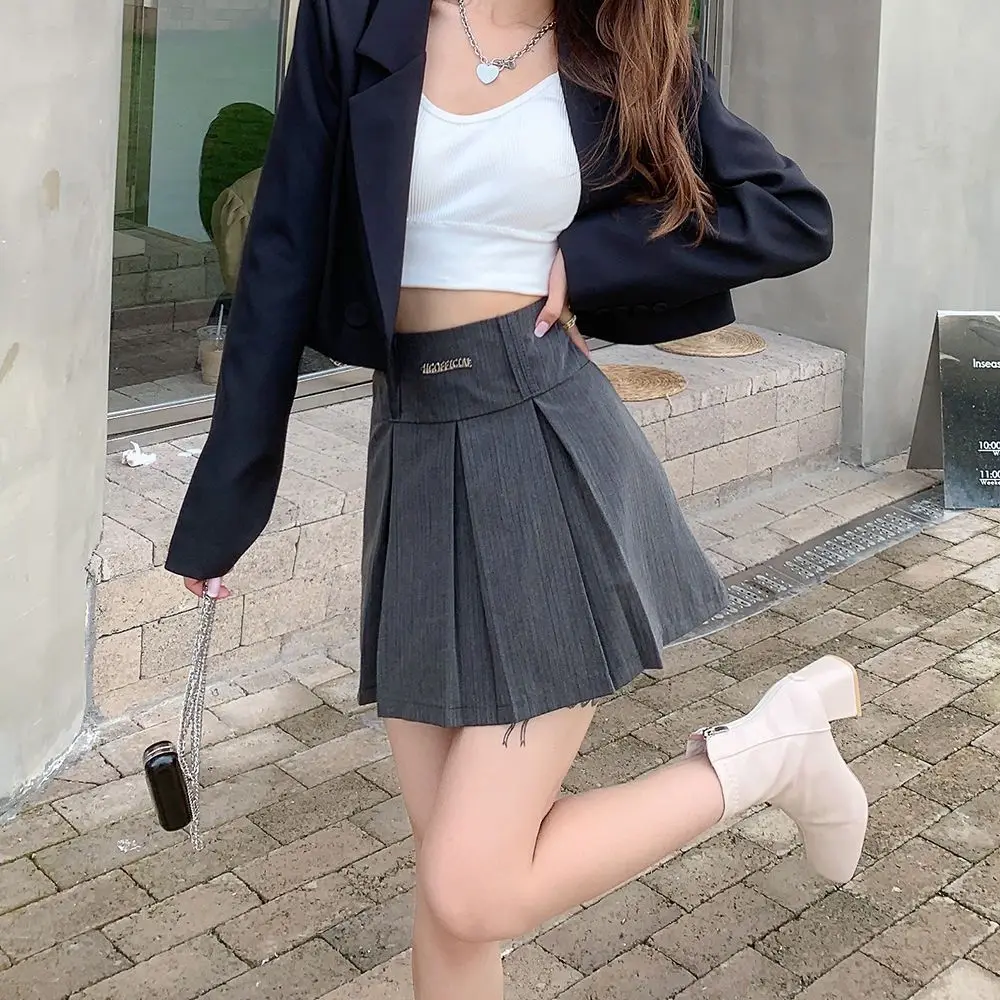 

Gray Miniskirt New Spring And Summer Models High Waist Preppy Style A-line Pleated Skirt For Slimming Half Maiden