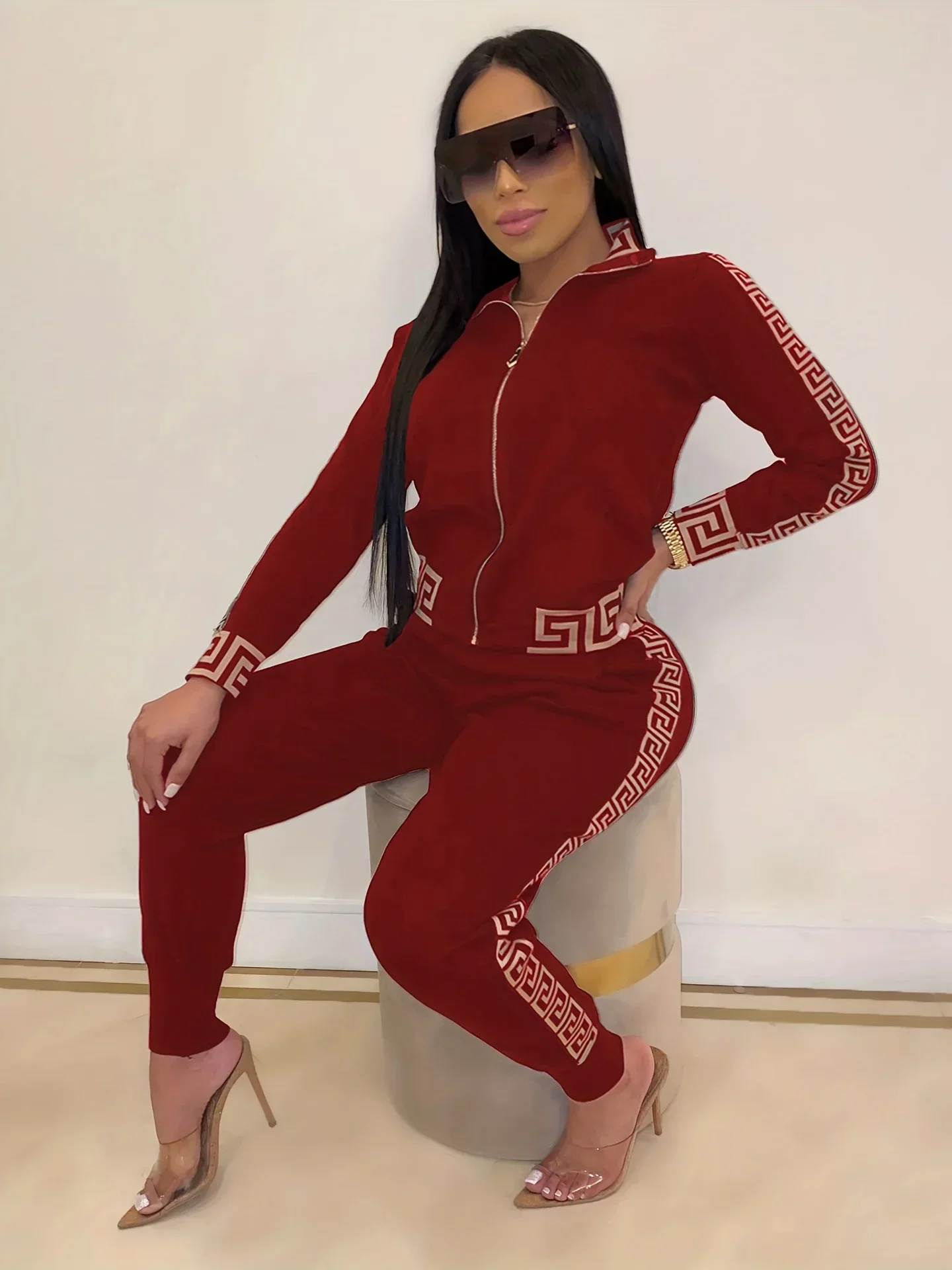 KAMA 2024 Women Fashion Pant Sets New Style Leisure Printing Stitching Two-piece Suit