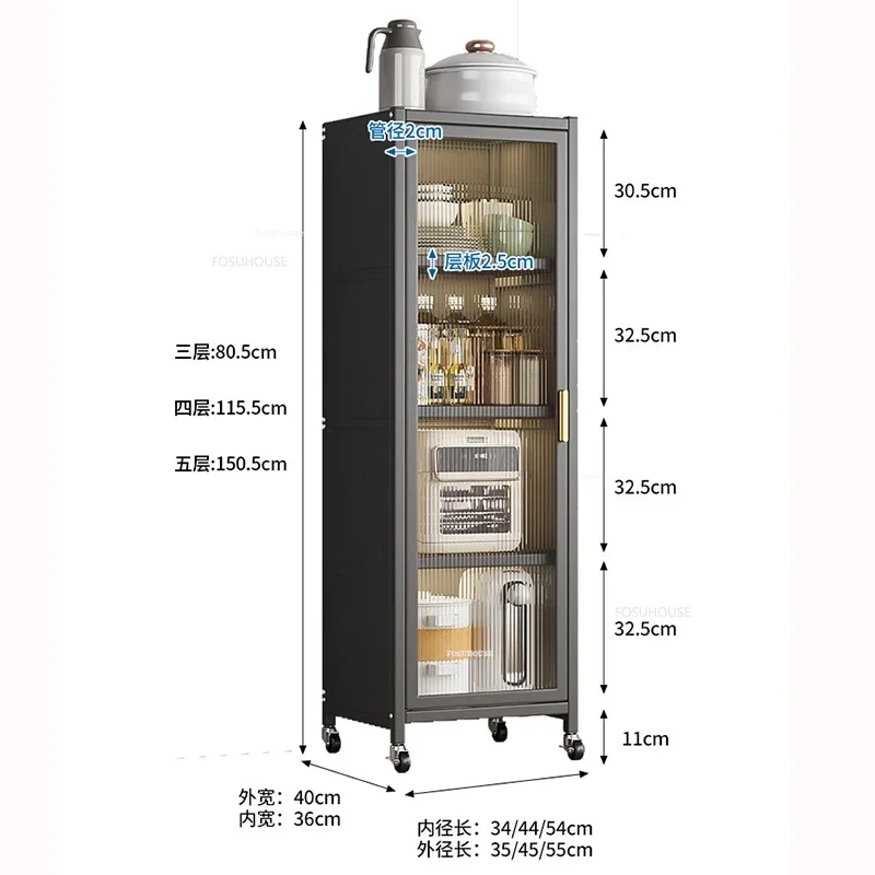 Modern Metal Kitchen Cabinets Multi-layer Storage Rack with Wheels Refrigerator Seam Cabinet Home Kitchen Bowl Storage Cabinet Y 5