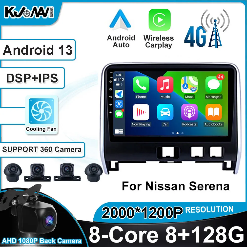 

Автомобильный Carplay 4G LTE Android 13, автомобильный стереоплеер, мультимедийный GPS-навигатор, радио для Nissan Серена 2016 -2018