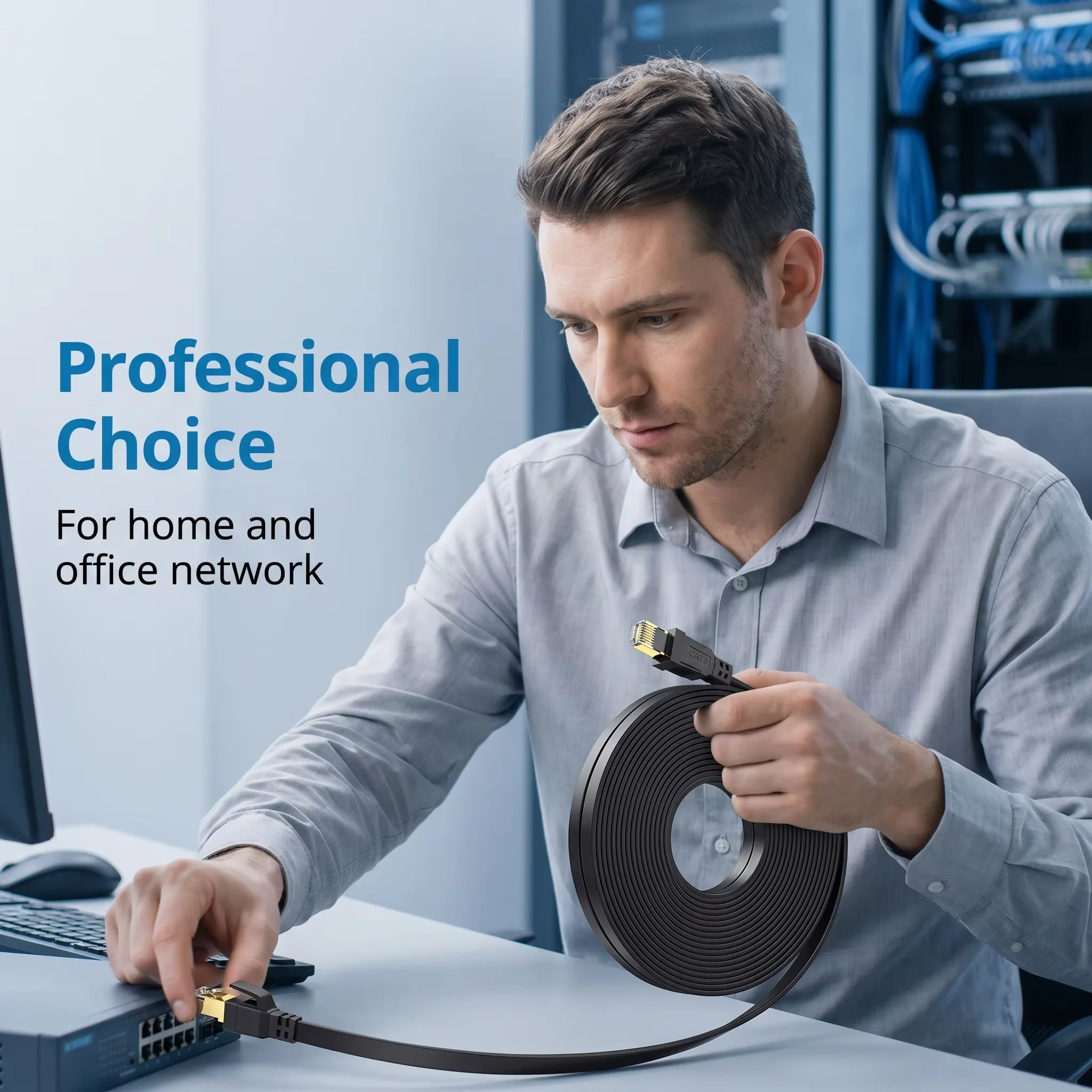 Premium High-Speed Flat Ethernet Cable – Gold-Plated RJ45 for Gaming and Home Office Network Connection