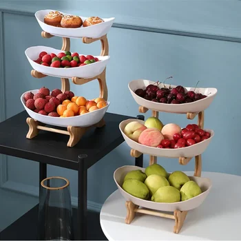 Piatti da tavolo a tre strati Stoviglie da cucina in legno Ciotola da frutta con pavimenti Piatto divisorio Snack Candy Cake Stand Insalatiera 1