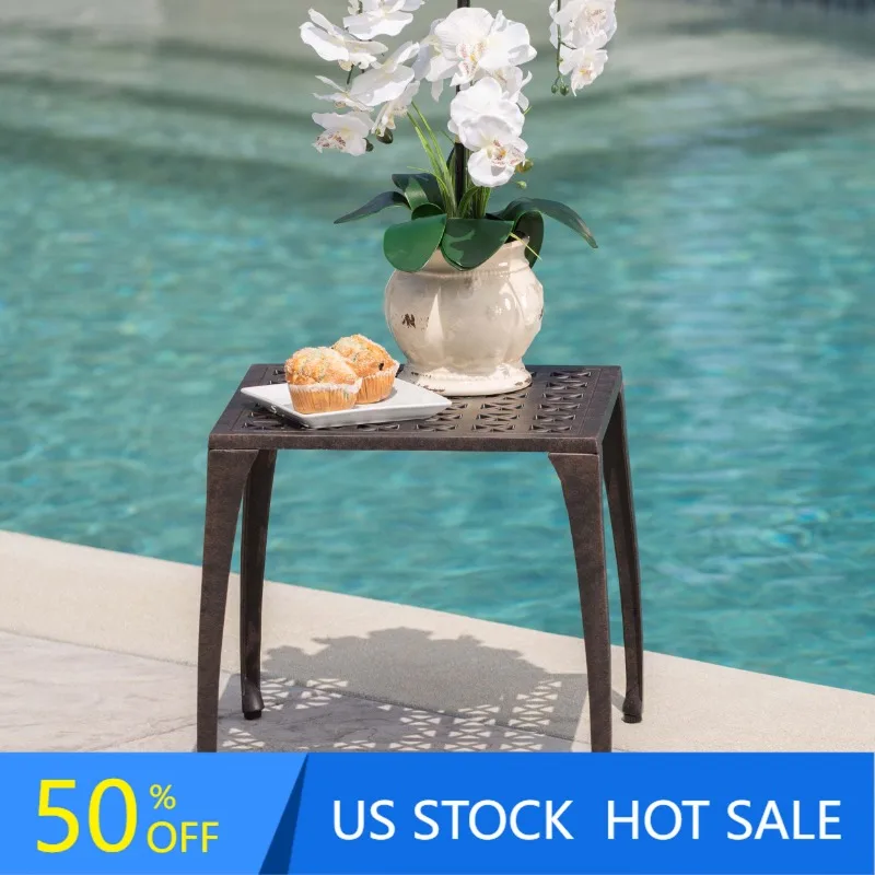 

Outdoor 18" Finished Cast Aluminum Side Table, Bronze