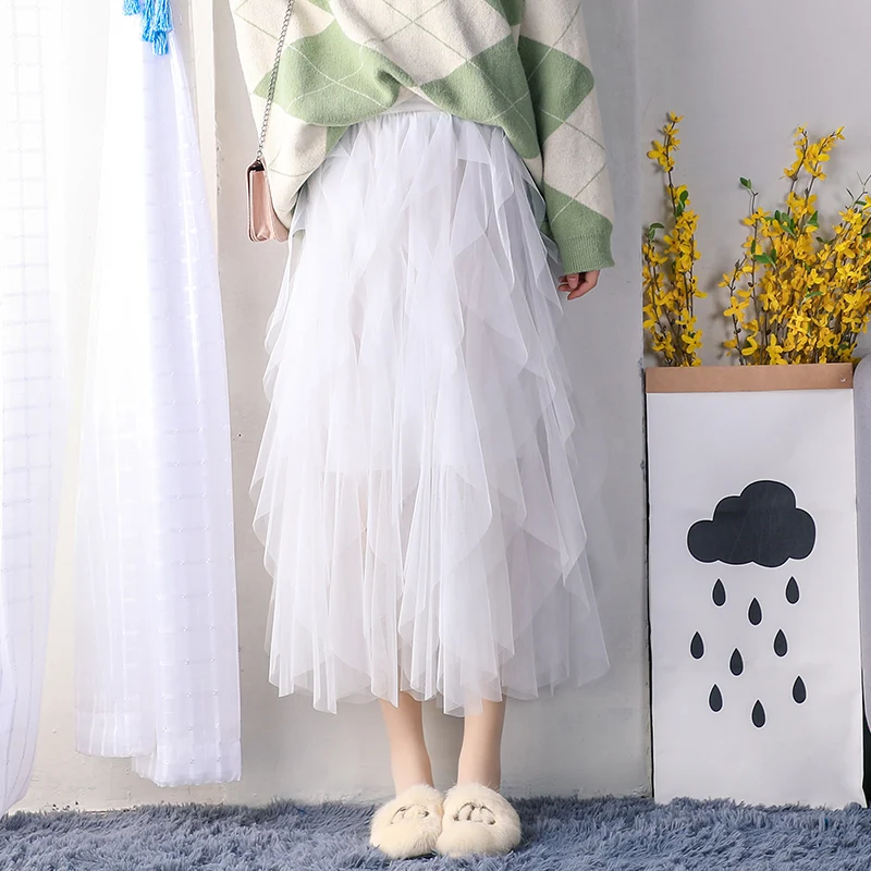 green skirt 2022 New Mesh Pleated Skirt Women Long Pink High Waist A-Line Women Clothing Skirt Sweet Harajuku Streetwear skirt and top Skirts