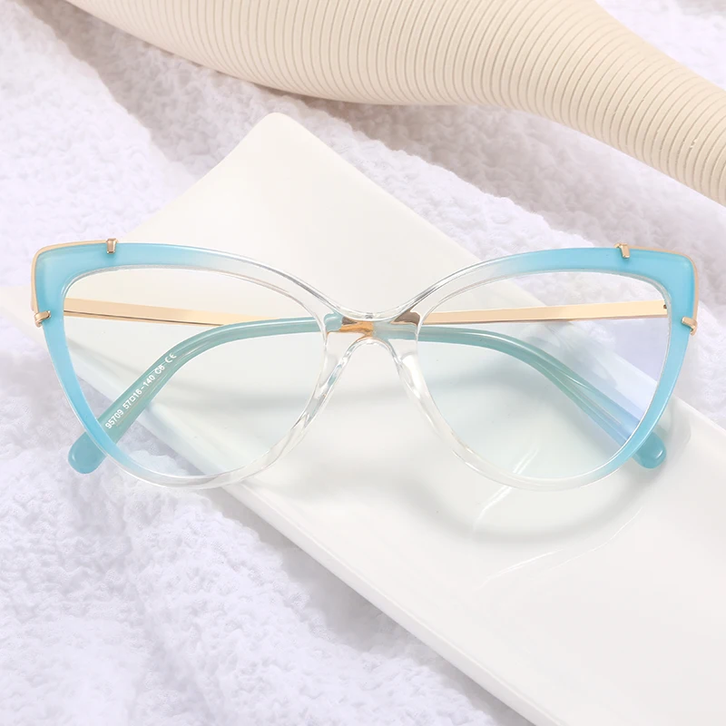 Trend Optical Reading Glasses Blue Light Filter Fashion Transparent Cat Eye Glasses Frame TR90 Women's Prescription Eyeglasses + 3