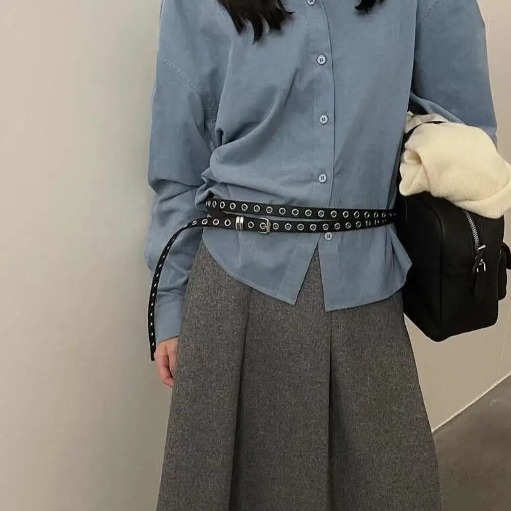 Rivet Eyelet Double Belt PU Leather DIY Wear Waist Belt 2025 Versatile  Circle Waist Chain Knotted Extra Long Thin Waistband Hot