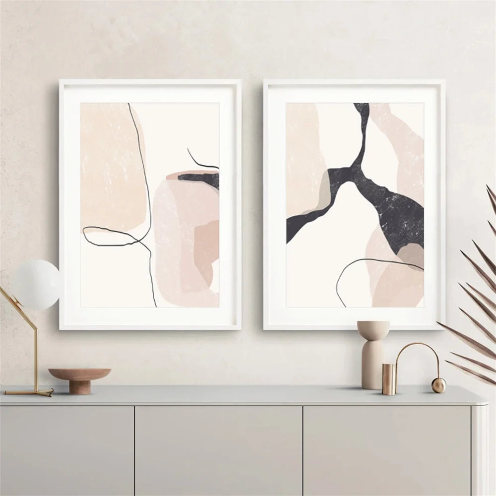 

Abstract Beige Pink Marble Texture Line Boho Poster Canvas Paintings Print Wall Art Pictures Interior for Living Room Home Decor