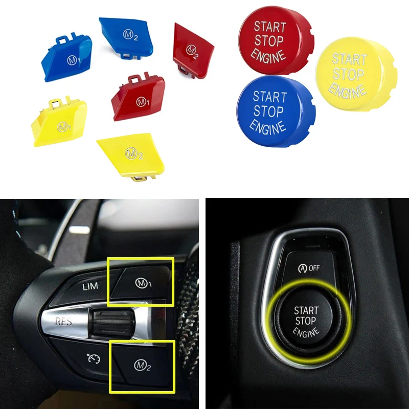 Car Steering Wheel M1 M2 Mode Button & Start Engine Switch Button For BMW M3 M4 M5 M6 X5M X6M F10 F15 F16 F30 F34 F36 M Sport car engine start button cover car engine start button sticker car engine start button car switch repair kit