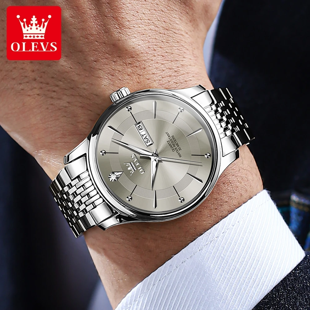 OLEVS Quartz Watch for Men Classics Original Waterproof Luminous Dual Calendar Display Business Dress Men's Wristwatches 9908